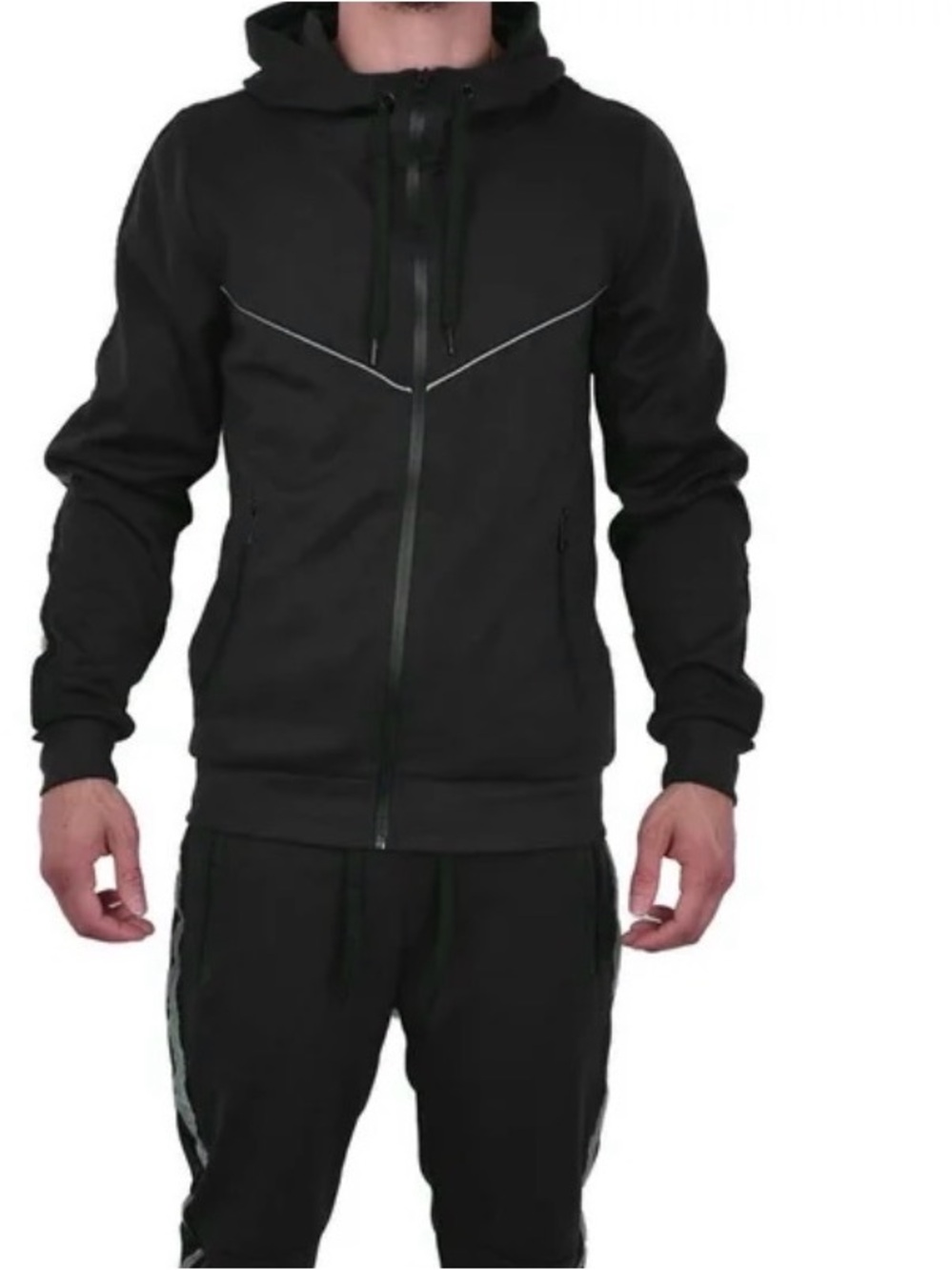 Men's Athletic Sports Casual Reflective Track Hooded Soft shell Black Jacket